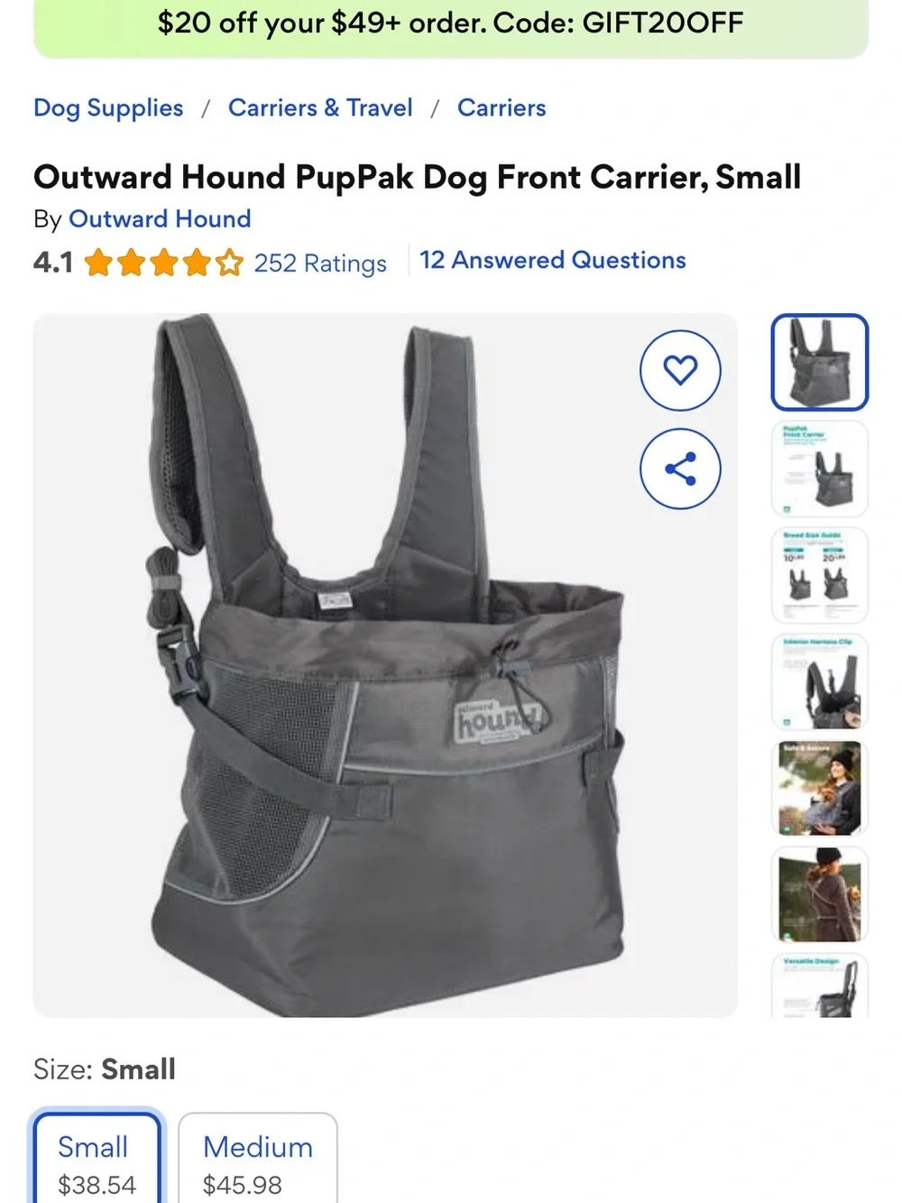 Outward Hound Gray Pet Front Carrier - Sling Style